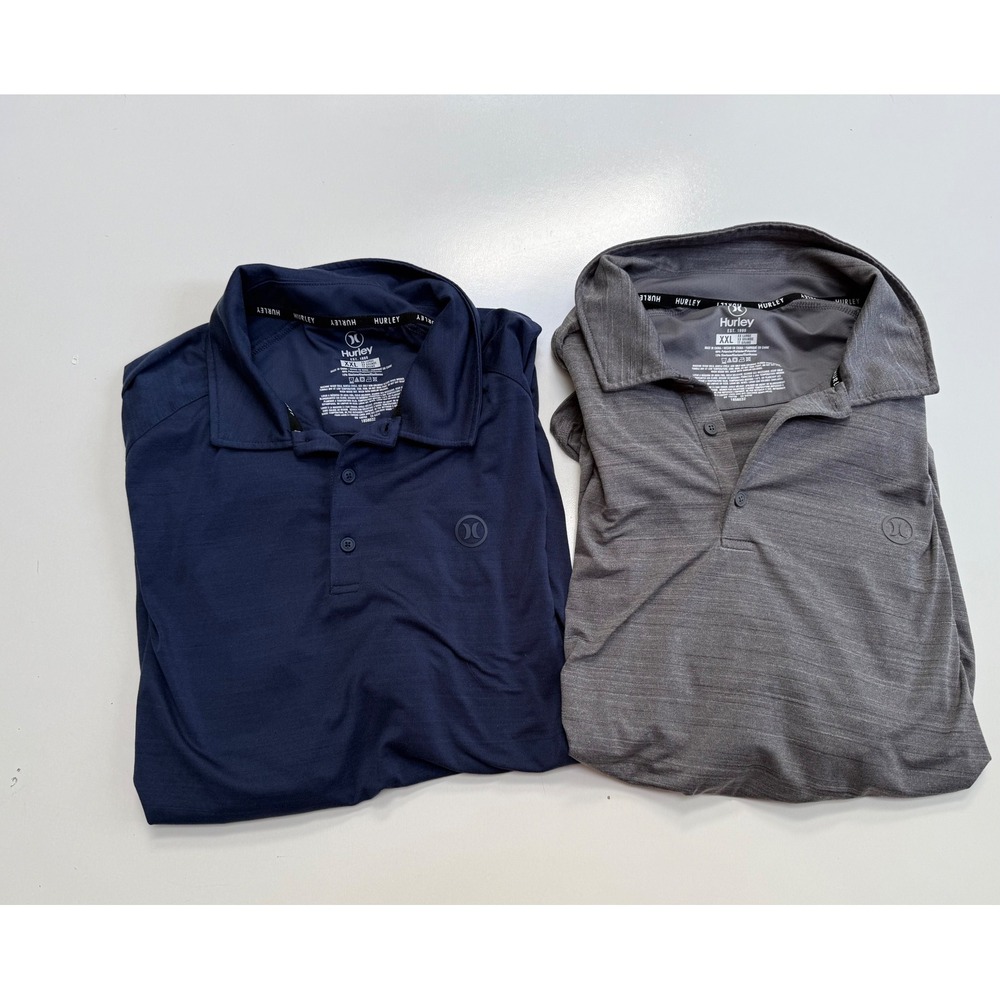 Hurley Mens Polo Shirt Bundle 2PK XXL Blue Grey Performance Stretch Golf Tops
